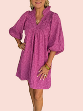 Women's Puff Sleeve Leaf Jacquard Mini Dress (Buy 2 Free Shipping)