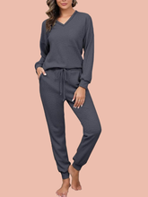 Women's V Neck Waffle Knit Two Piece Lounge Sets (Buy 2 Free Shipping)