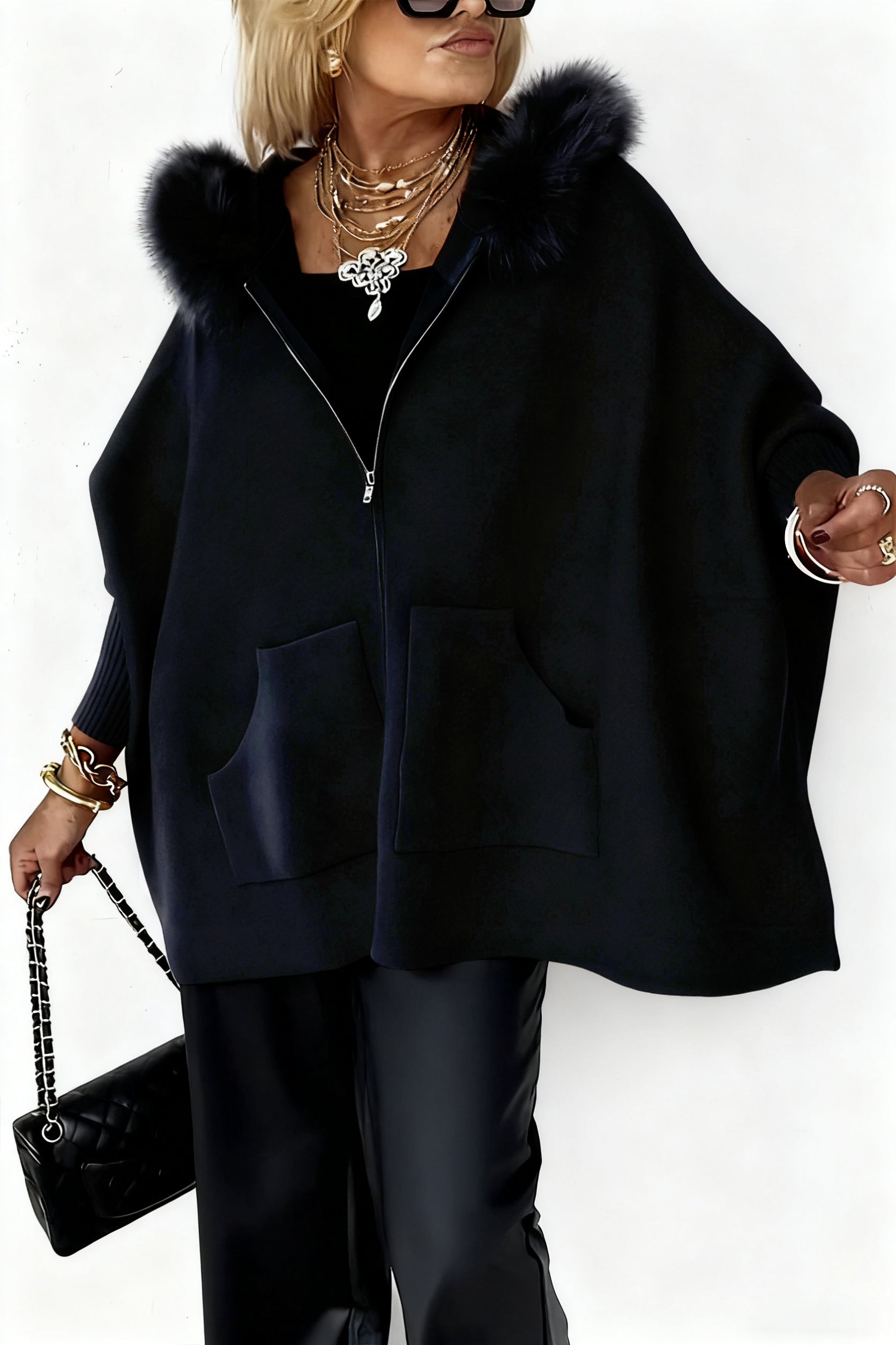 Women's Fur Collar Solid Color Casual Jacket