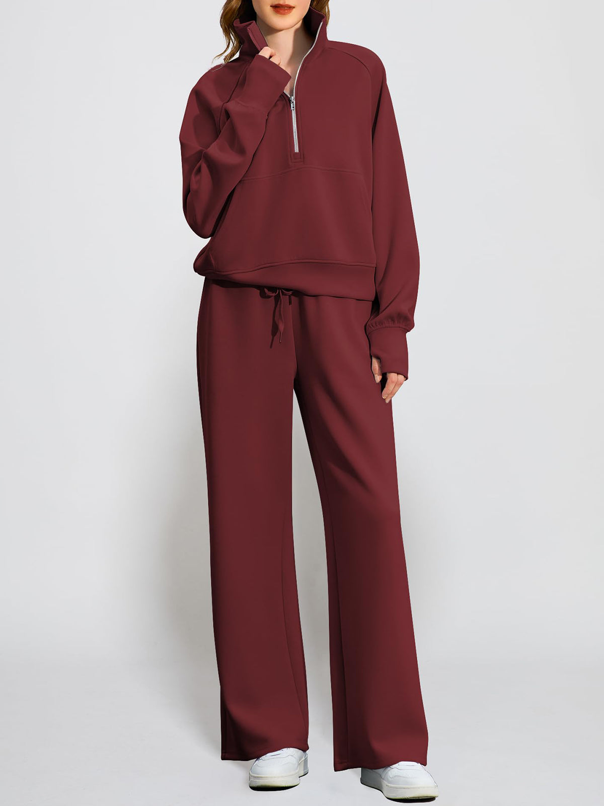 Women's Oversized Half Zip 2 Piece Sweatsuit Set (Buy 2 Free Shipping)