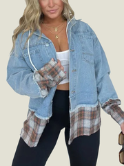 Plaid Hooded Denim Jacket (Buy 2 Free Shipping)