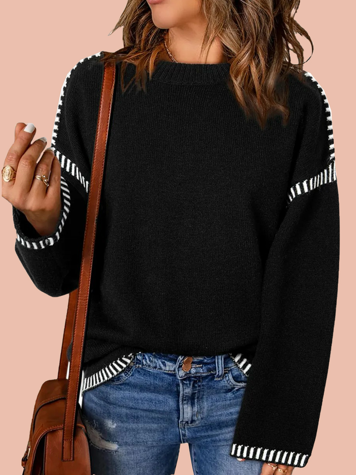 Women's Contrast Cable Knit Pullover Sweater (Buy 2 Free Shipping)