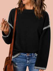Women's Contrast Cable Knit Pullover Sweater (Buy 2 Free Shipping)