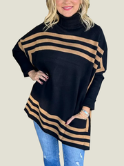 Women's High Neck Bat Sleeve Striped Sweater (Buy 2 Free Shipping)