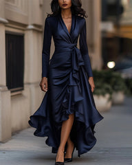 Satin Ruffled Hem A-Line Dress
