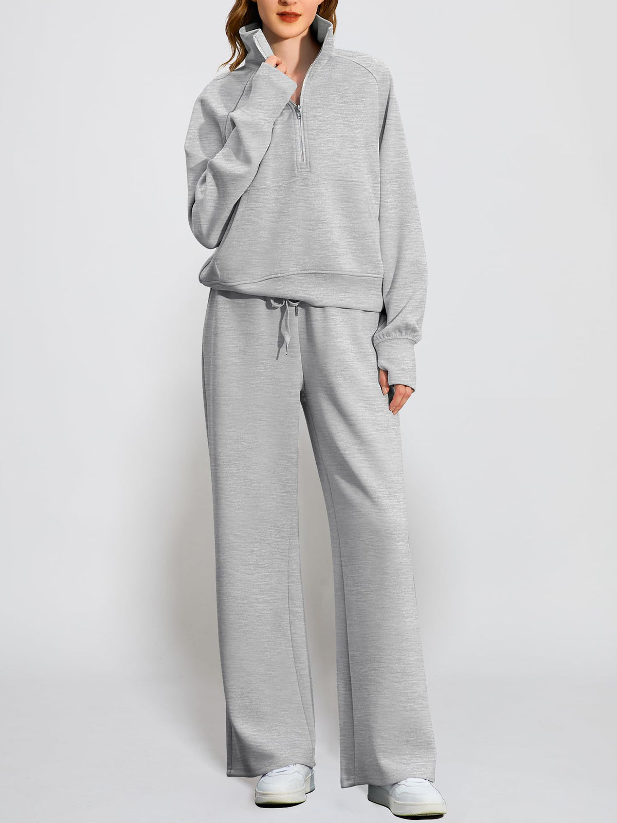 Women's Oversized Half Zip 2 Piece Sweatsuit Set (Buy 2 Free Shipping)