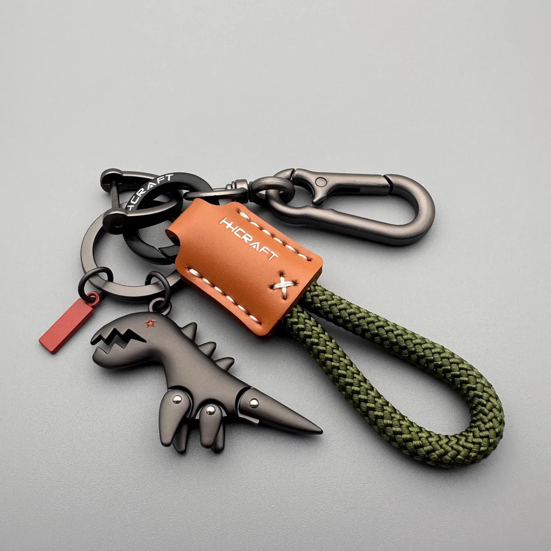 Aluminum Alloy Dinosaur Charm Paired with a Hand-woven Bracelet